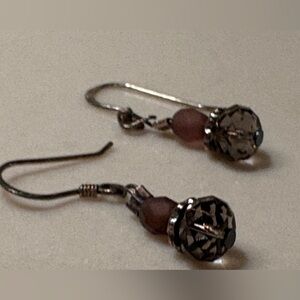 Dainty Silver and Rose/Pink/Smokey Purple Tone Faceted Gemstone Dangle Earrings